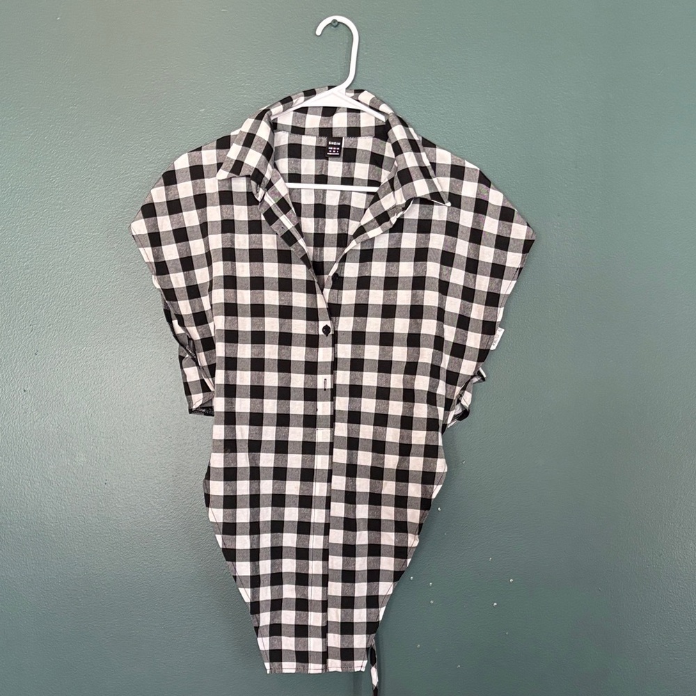 Black and White Checkered Button-Up Shirt